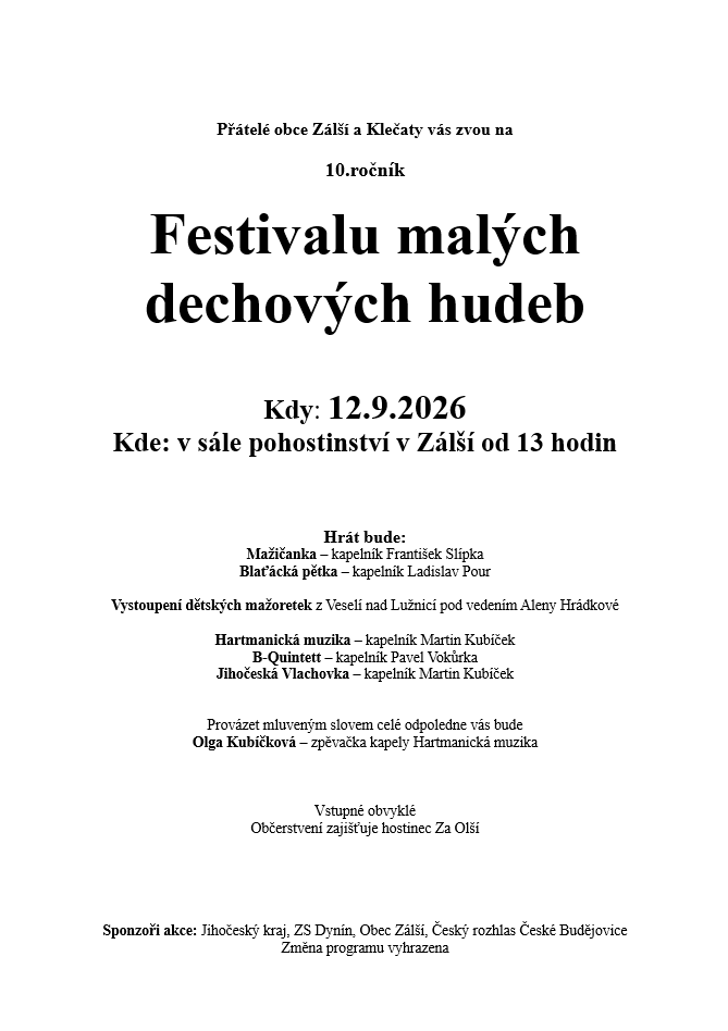10. Festival malých dechových hudeb Zálší 2026
