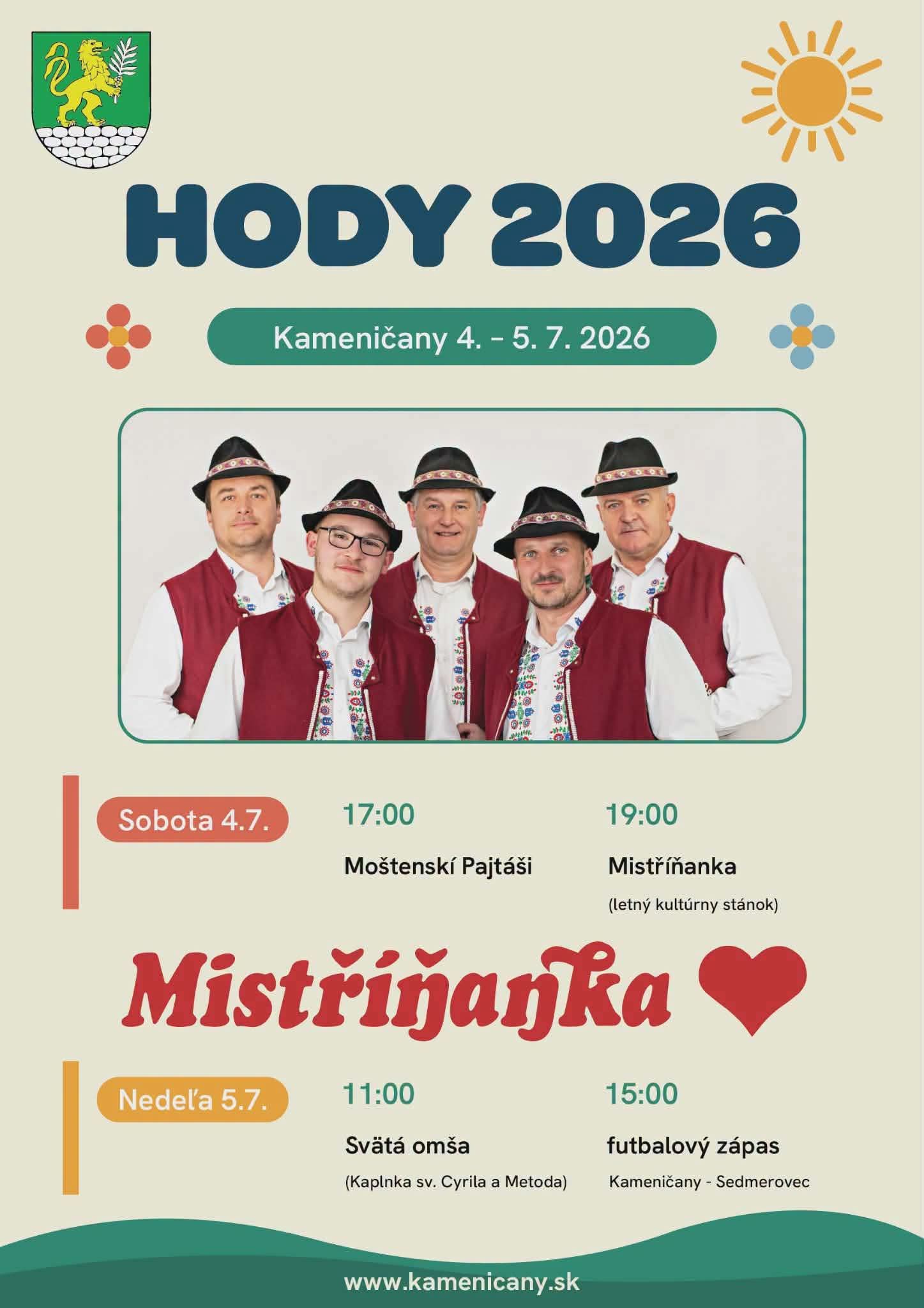 Hodová zábava Kameničany — Mistříňanka (4. 7. 2026)