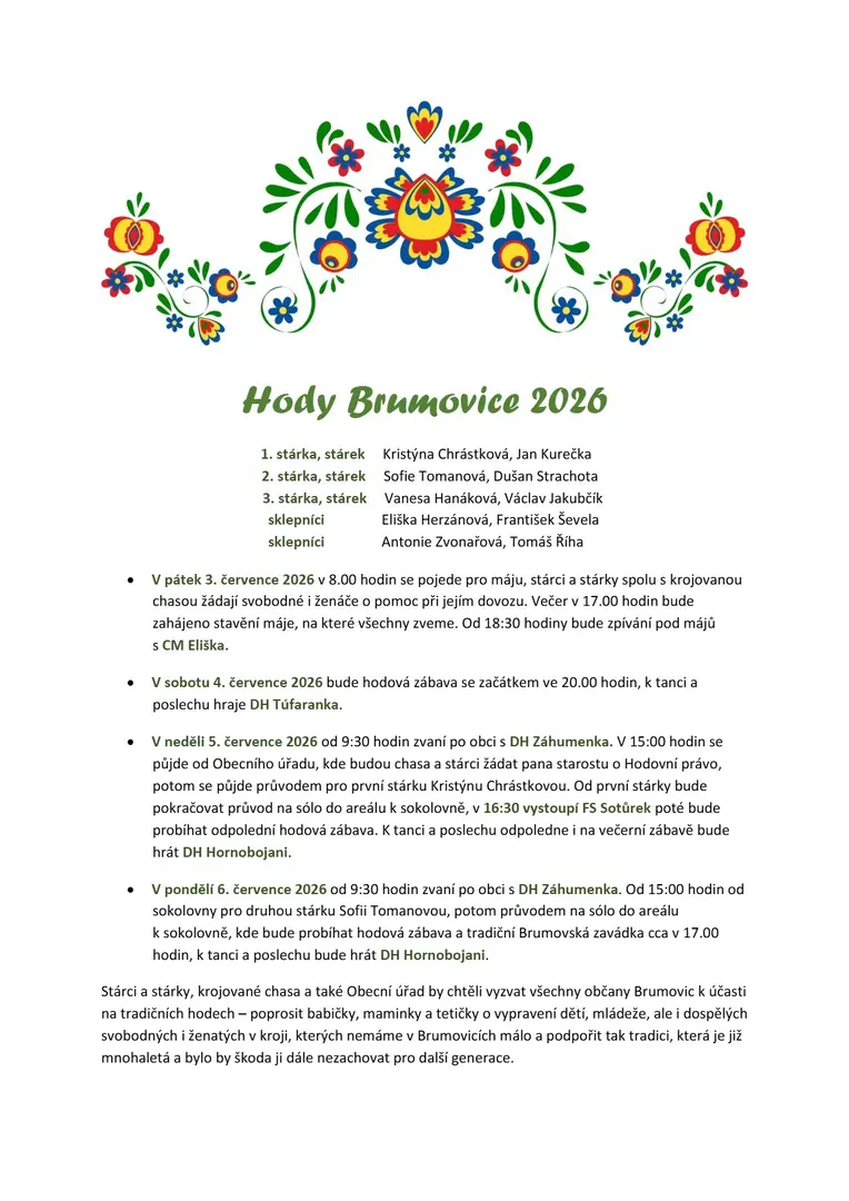 Hody Brumovice 2026, sobota