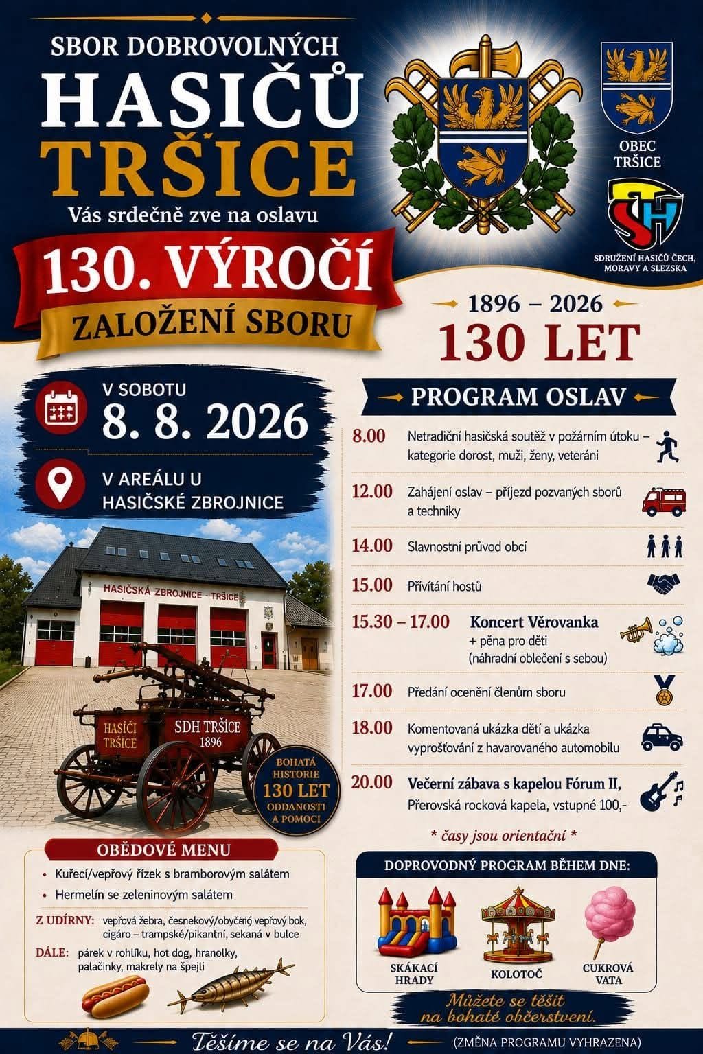 130. výročí založení sboru hasičů Tršice, hraje Věrovanka